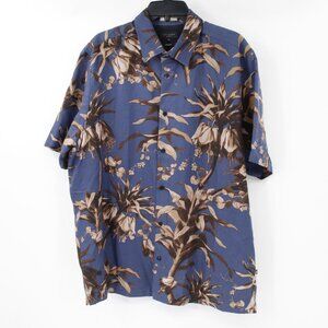 Ted Baker Shirt Mens 6 Blue Floral thick fabric Short Sleeve Button Up camp